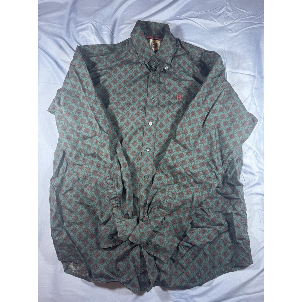 Cinch Men's Blue Geometric Pattern Long Sleeve Button Up Shirt Size Medium